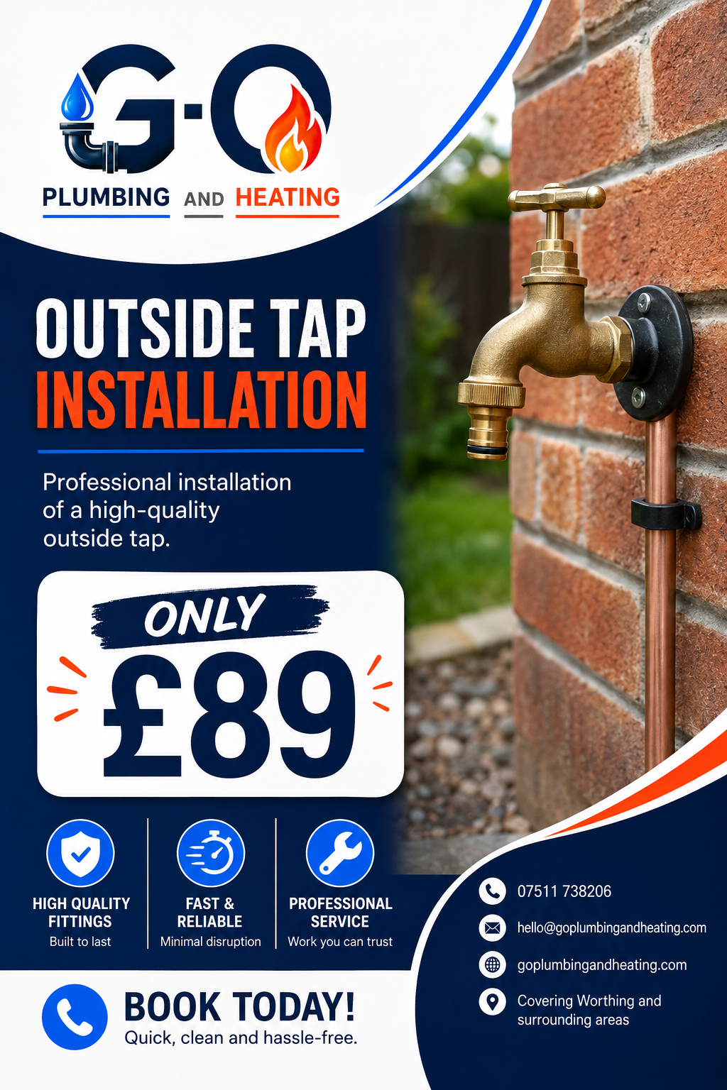 Outside tap installation offer from G-O Plumbing & Heating for £89